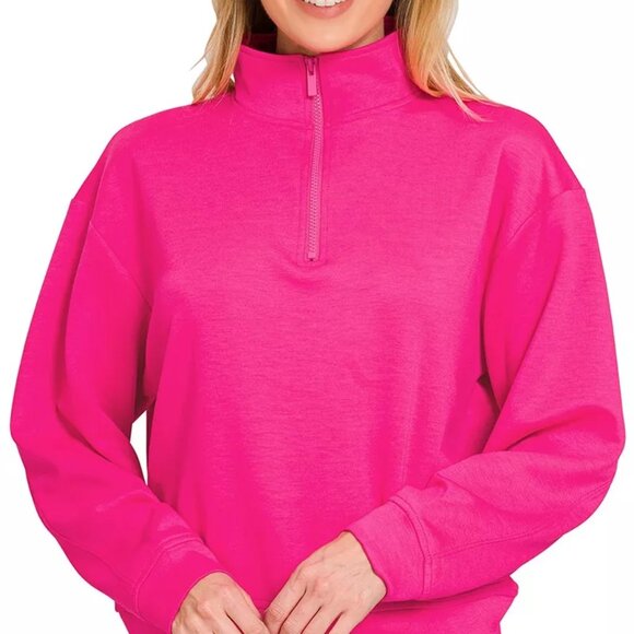 Zenana Outfitters Tops - Zenana Scuba Half Zip Pullover Sweatshirt